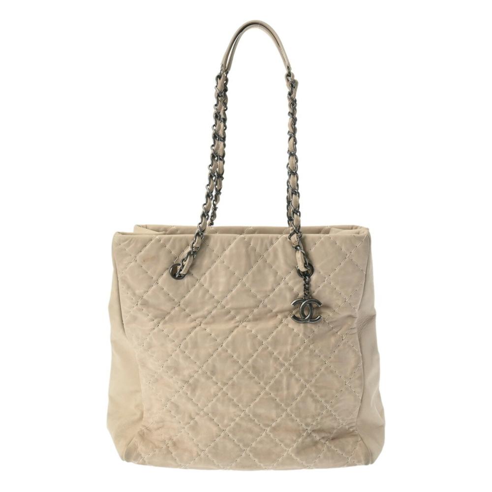 Beige Leather Chanel Tote