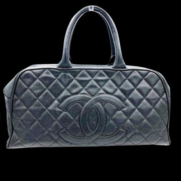 Black Leather Chanel Boston Bag