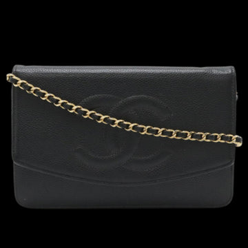 Black Leather Chanel Wallet On Chain
