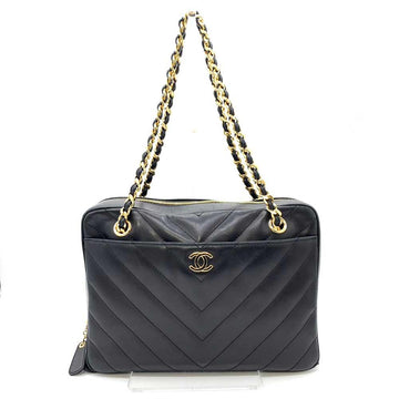 Black Leather Chanel Shoulder Bag