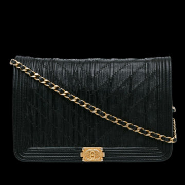 Black Leather Chanel Boy Bags