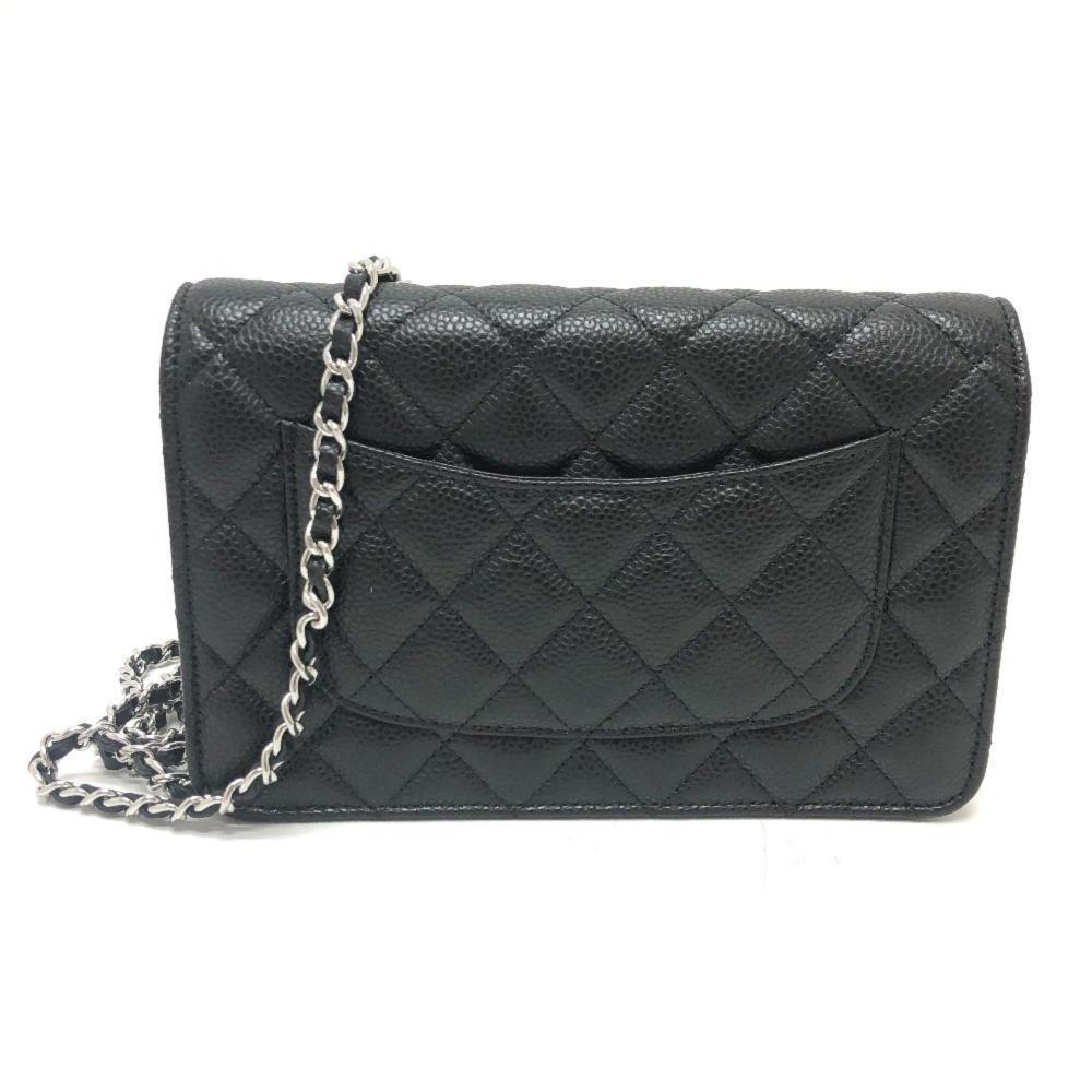 Black Leather Chanel Wallet On Chain