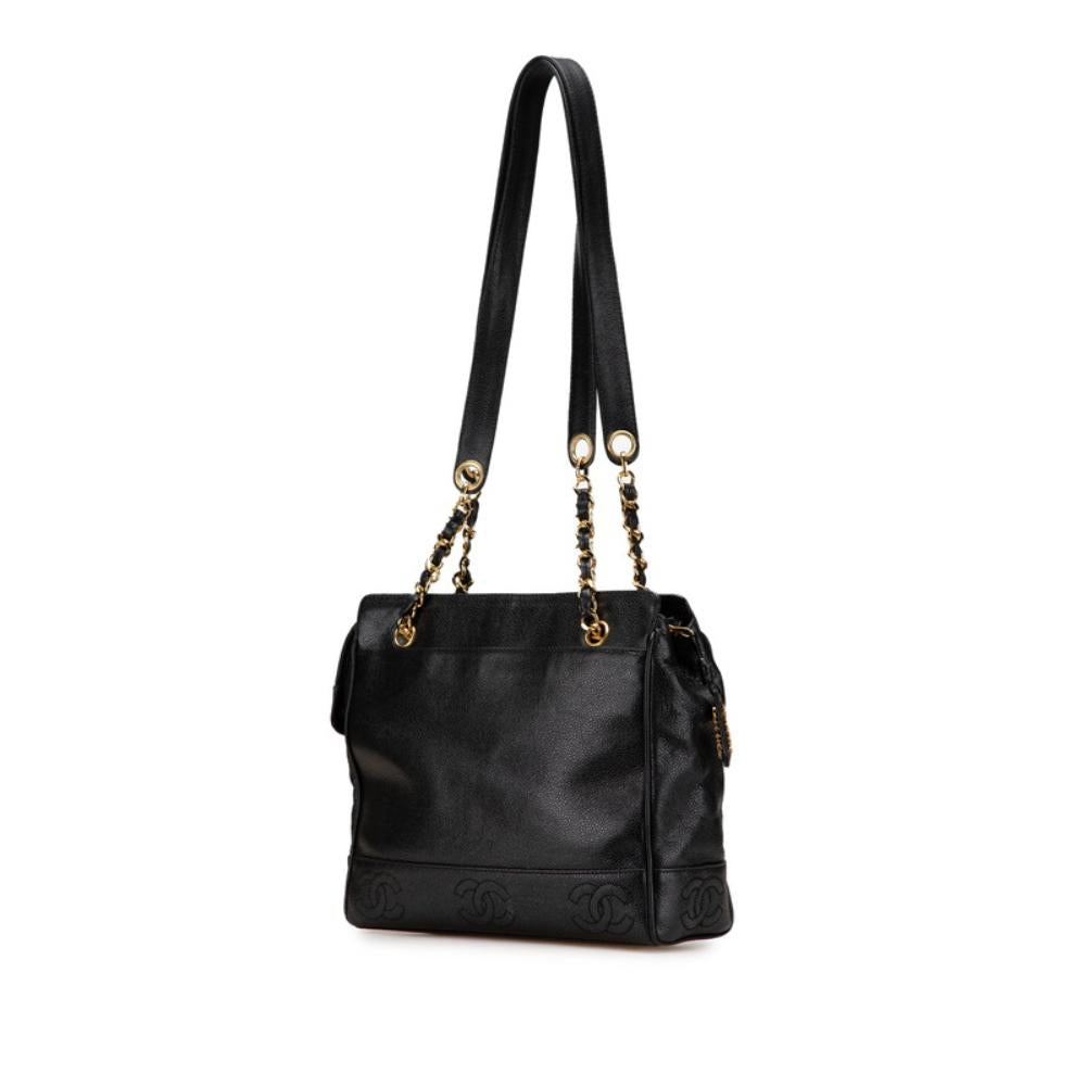 Black Leather Chanel Tote