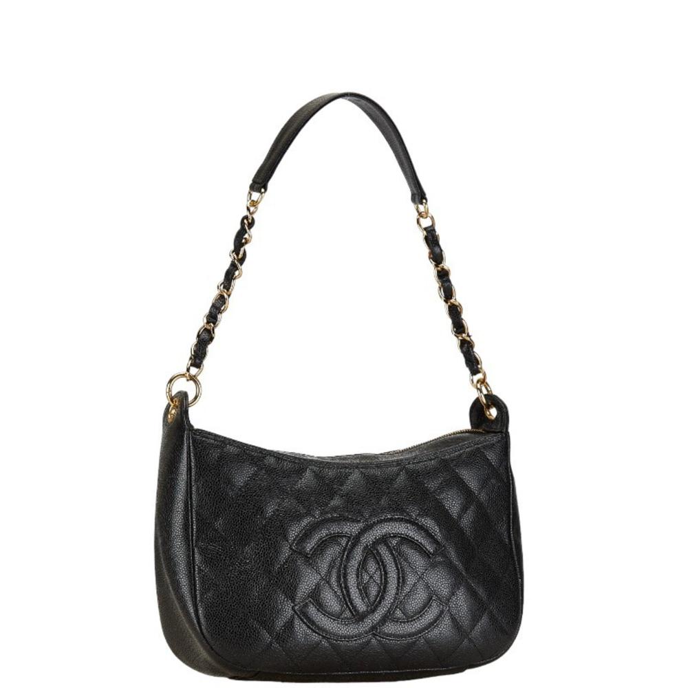 Black Leather Chanel Shoulder Bag