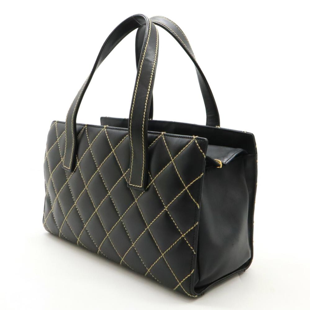 Black Leather Chanel Tote