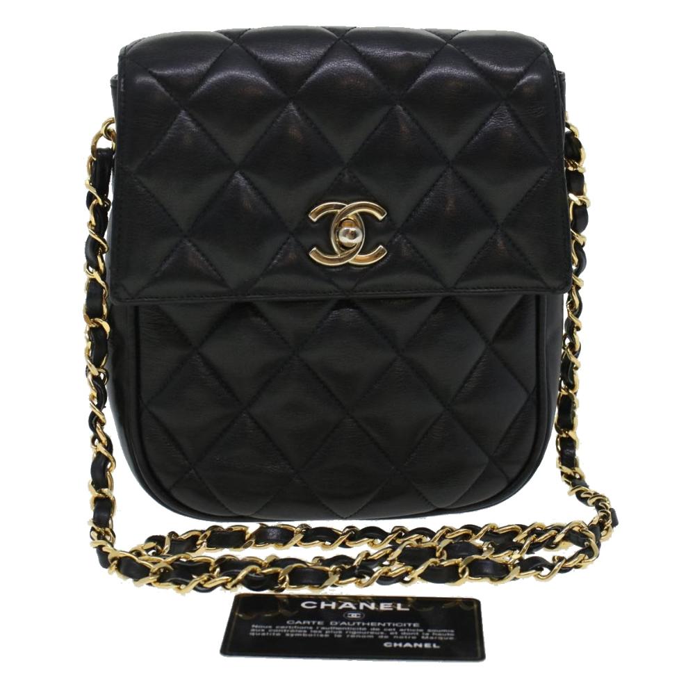 Black Leather Chanel Shoulder Bag