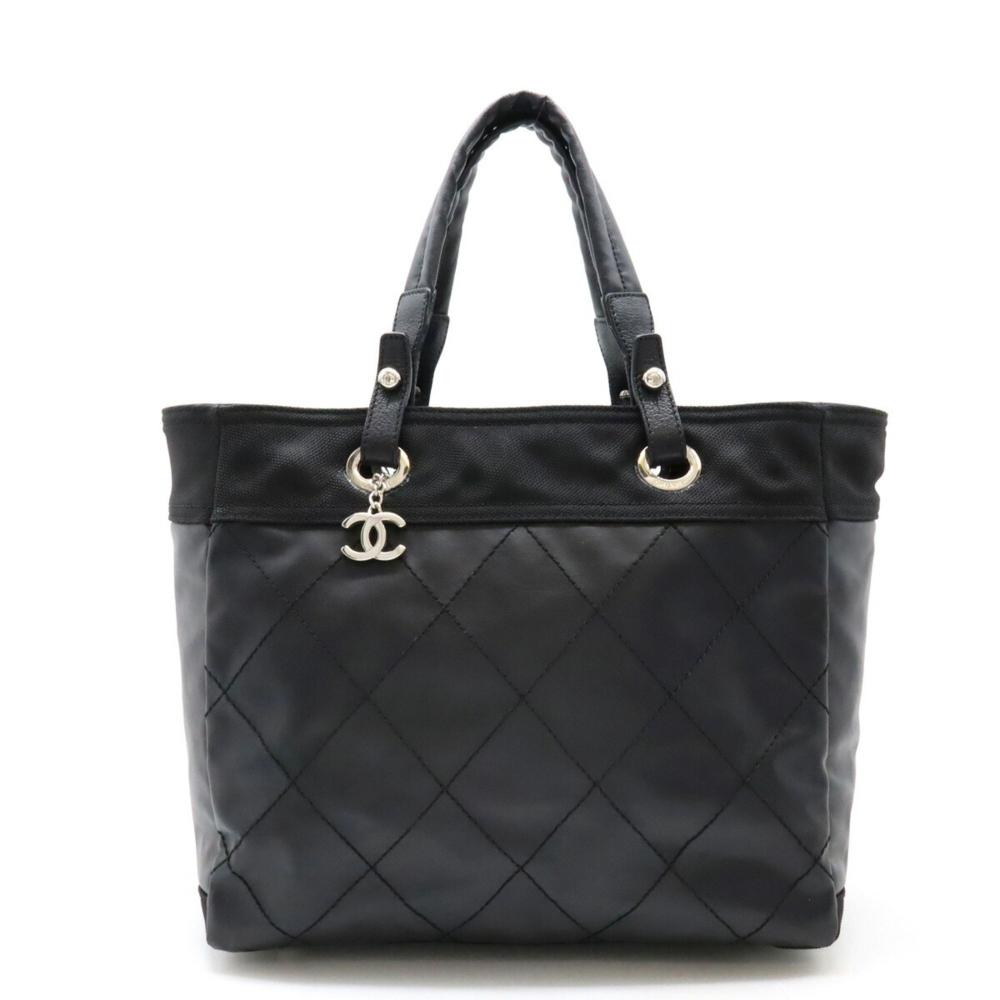 Black Leather Chanel Tote