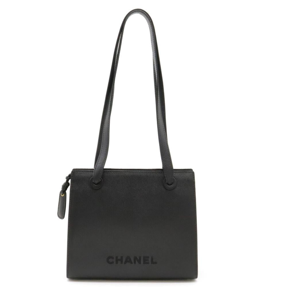 Black Leather Chanel Tote