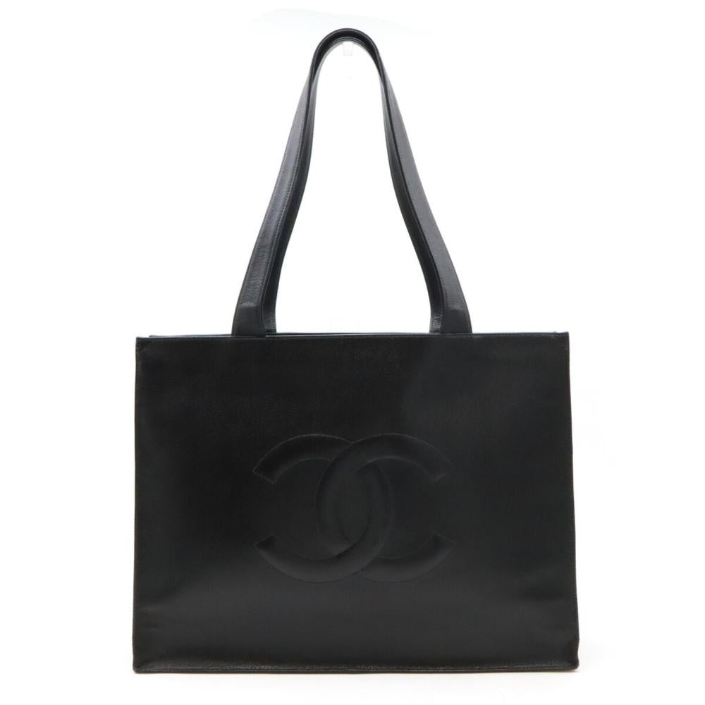 Black Leather Chanel Tote