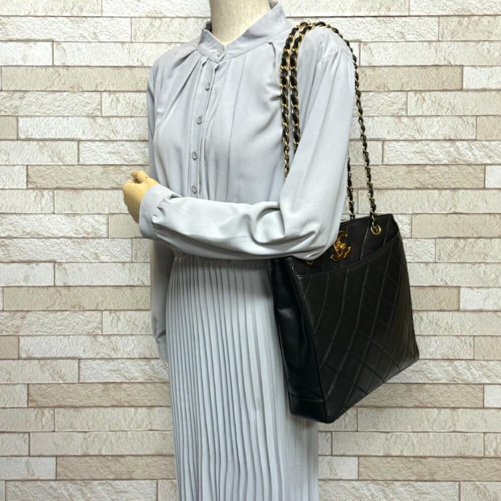 Black Leather Chanel Tote