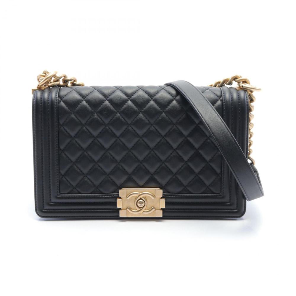 Black Leather Chanel Shoulder Bag