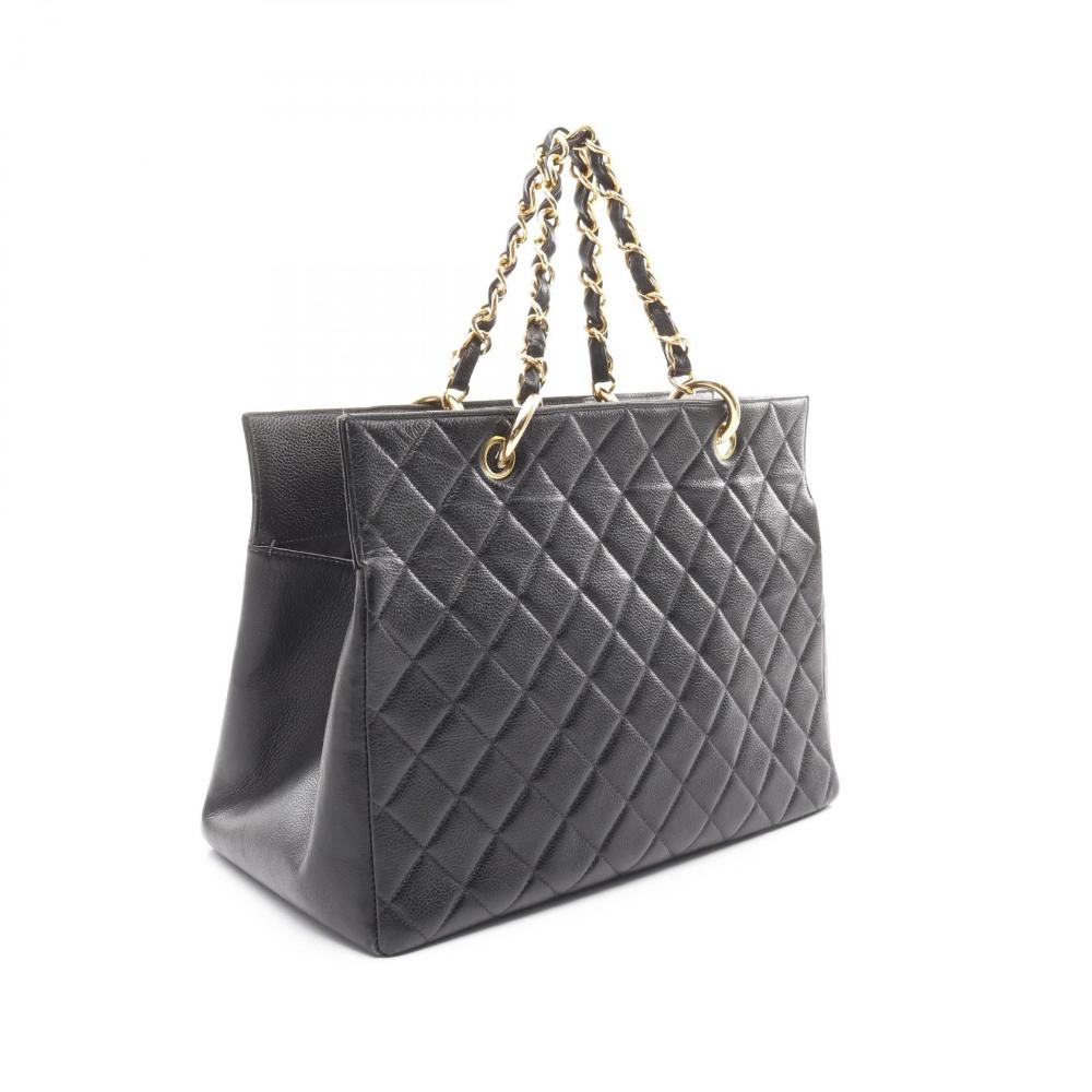 Black Leather Chanel Tote