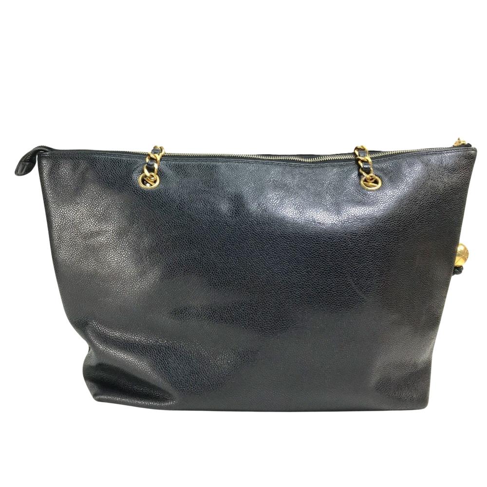 Black Leather Chanel Tote