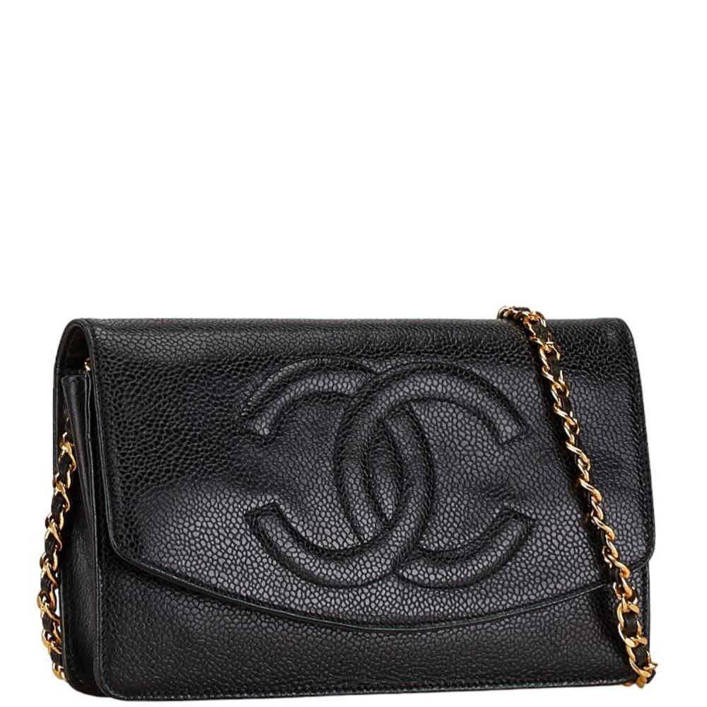 Black Leather Chanel Wallet On Chain