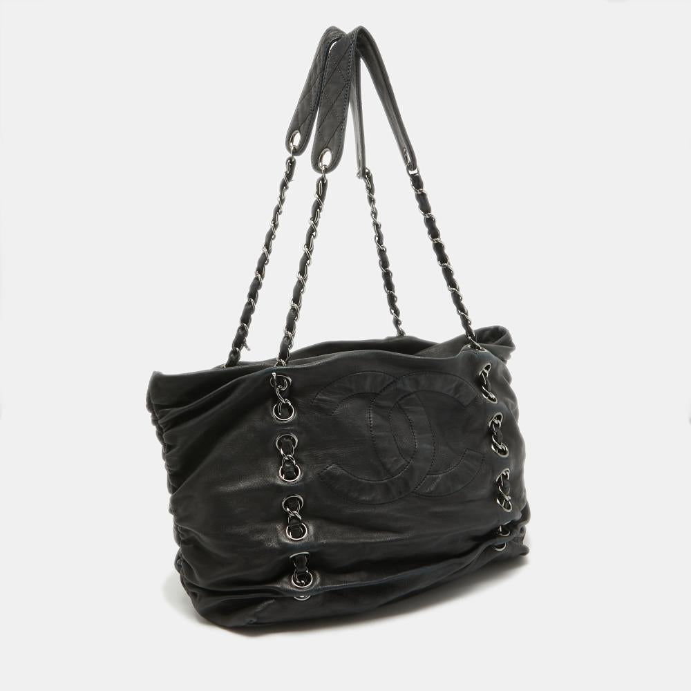 Black Leather Chanel Tote