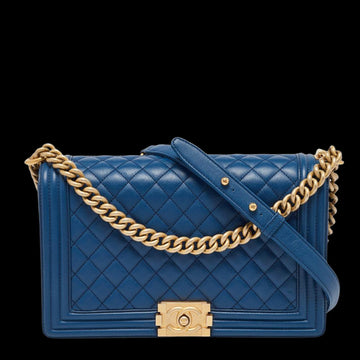 Blue Leather Chanel Boy Bags