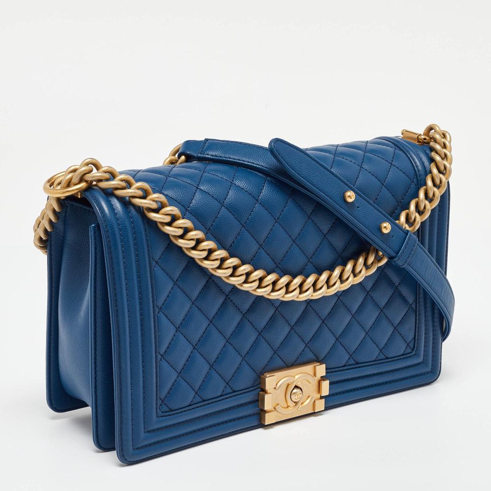 Blue Leather Chanel Boy Bags