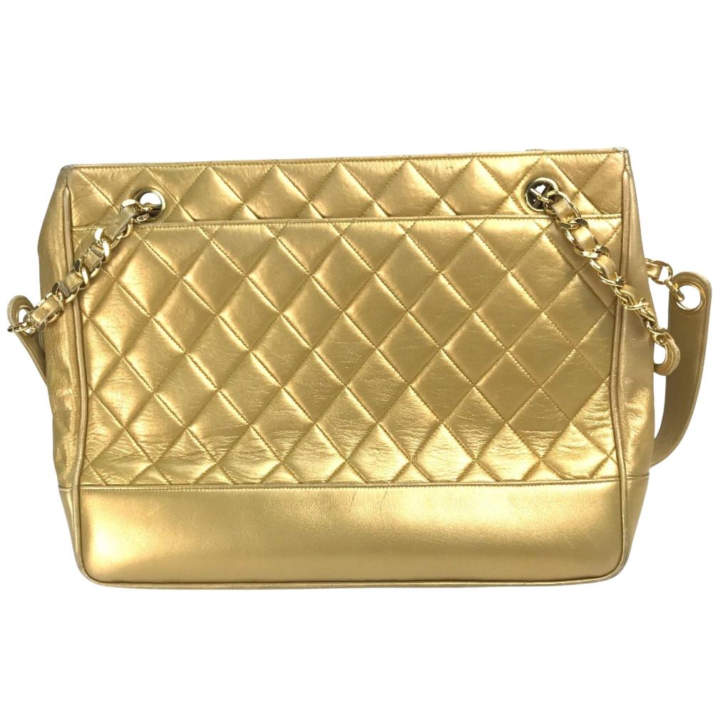 Gold Leather Chanel Shoulder Bag