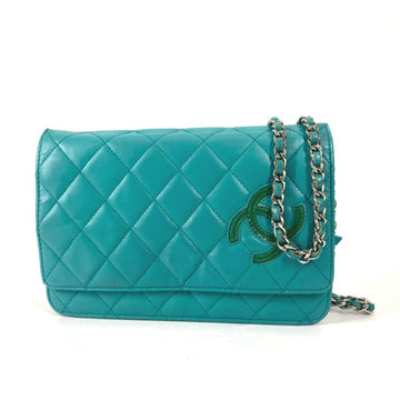 Green Leather Chanel Wallet On Chain