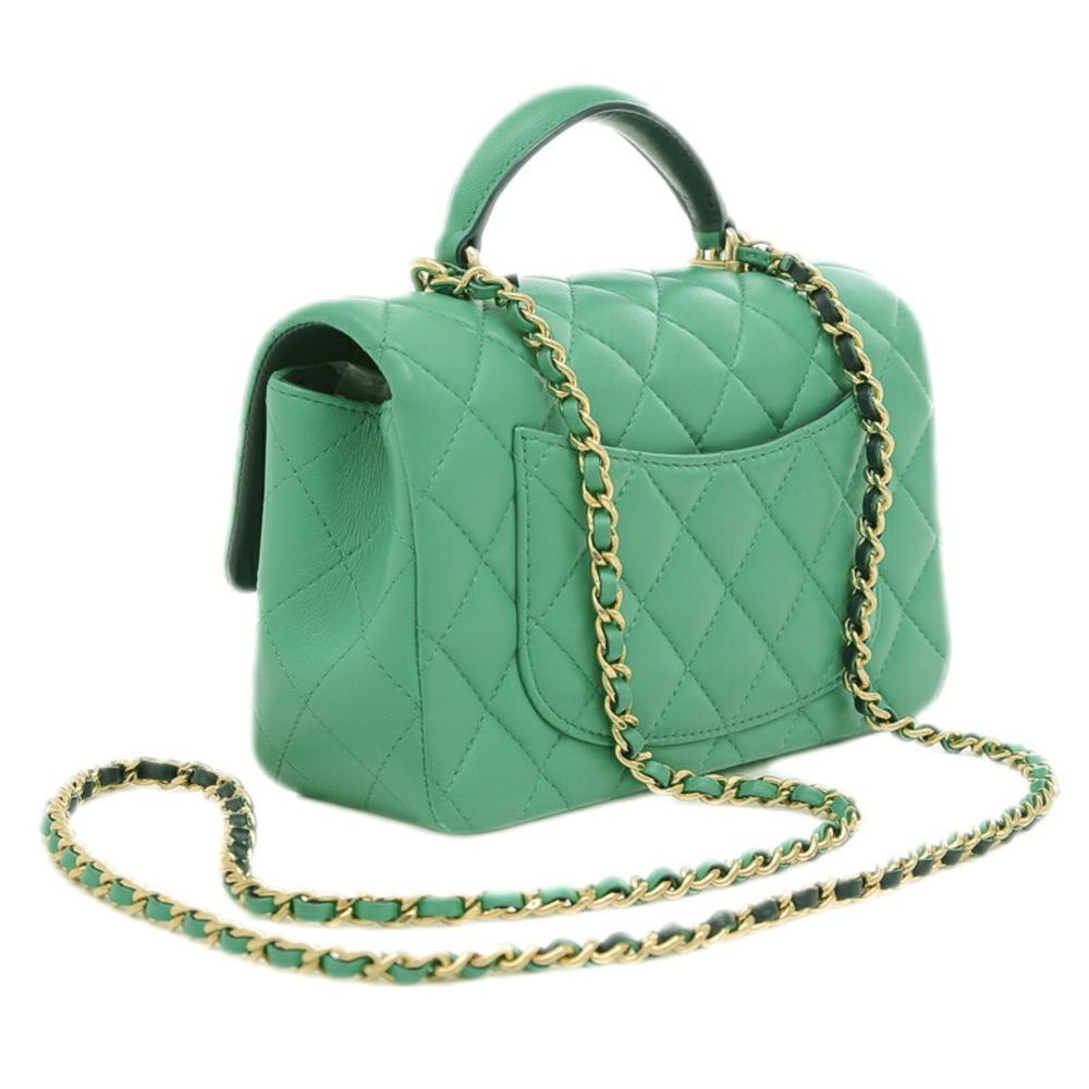 Green Leather Chanel Shoulder Bag
