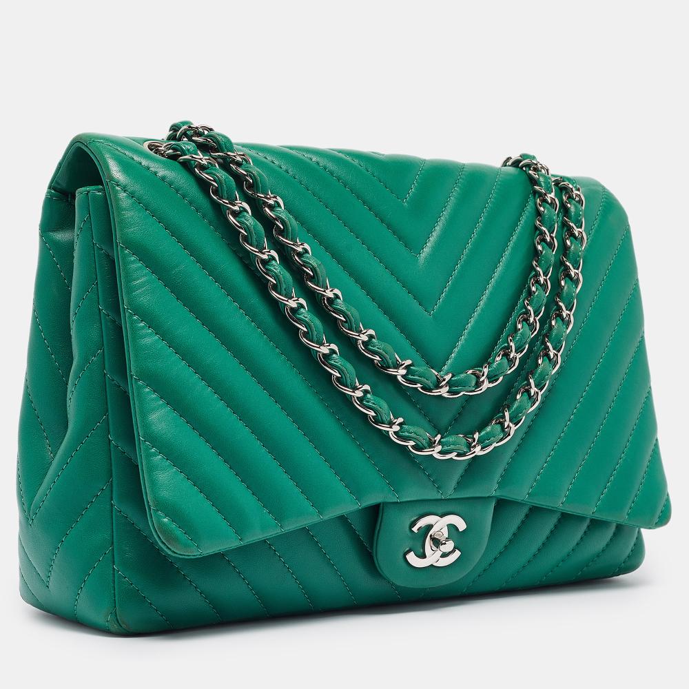 Green Leather Chanel Flap Bag