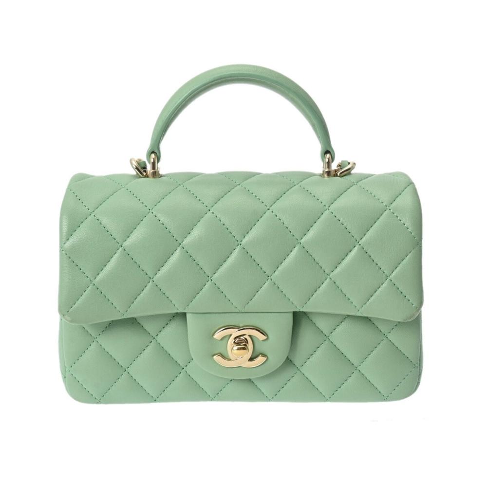 Green Leather Chanel Flap Bag