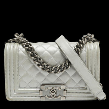 Grey Leather Chanel Boy Bags