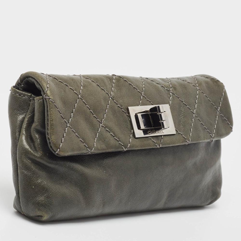 Grey Leather Chanel Clutch
