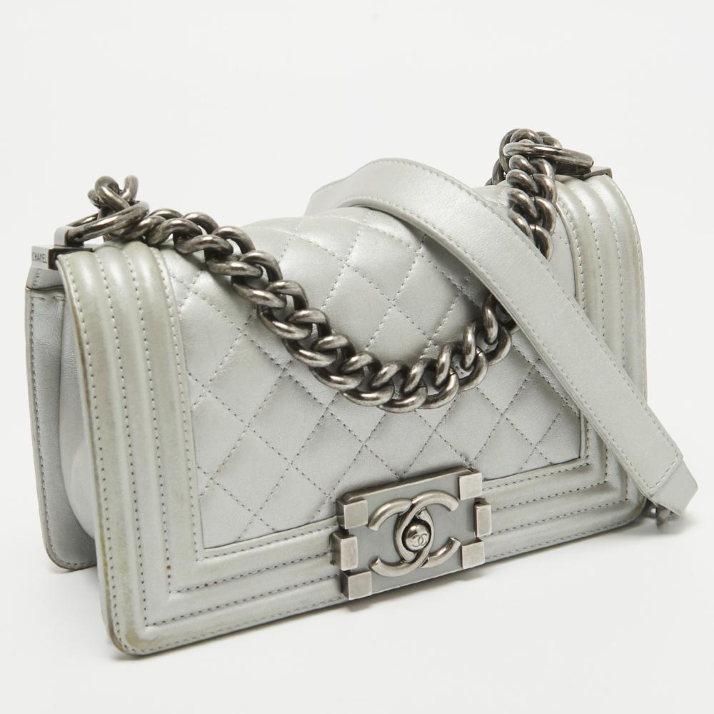 Grey Leather Chanel Boy Bags