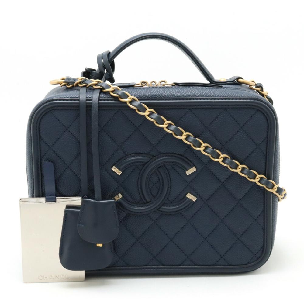 Navy Leather Chanel Handbag