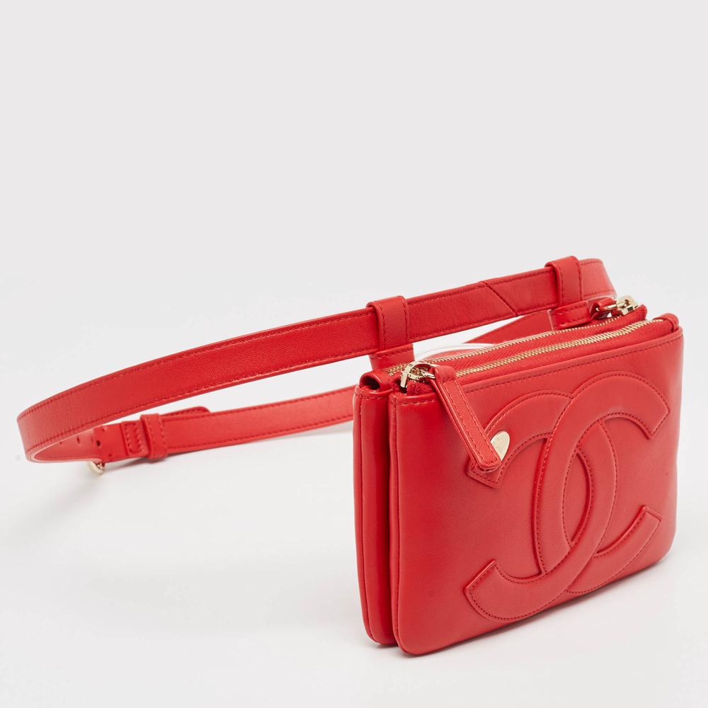Red Leather Chanel Belt Bag