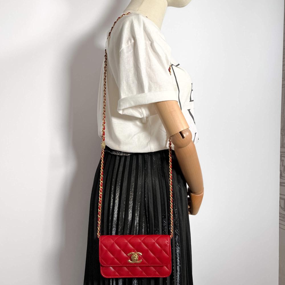 Red Leather Chanel Crossbody Bag
