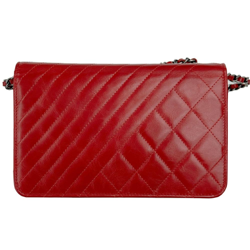 Red Leather Chanel Wallet On Chain