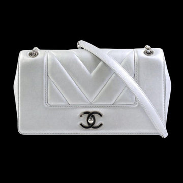 Silver Leather Chanel Crossbody Bag