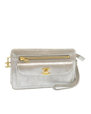 Silver Leather Chanel Sports CC Logo