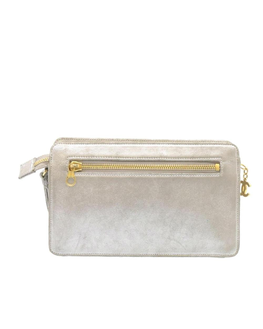 Silver Leather Chanel Sports CC Logo