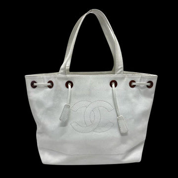 White Leather Chanel Tote