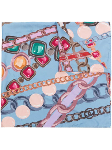 Top Quality Chanel Blue Chain Motif Silk Scarf