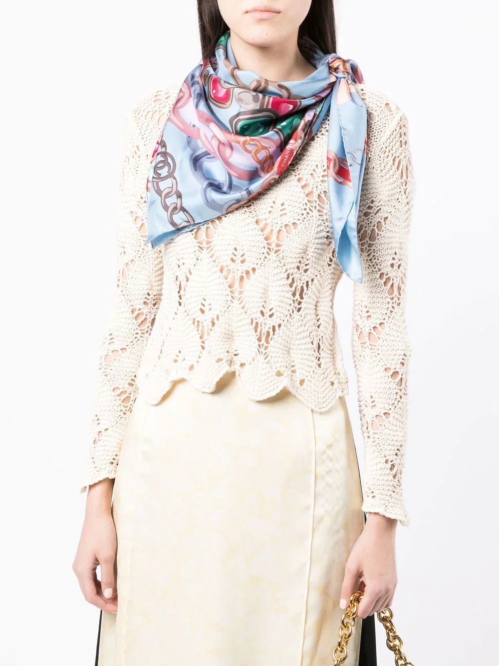 Chanel Blue Chain Motif Silk Scarf