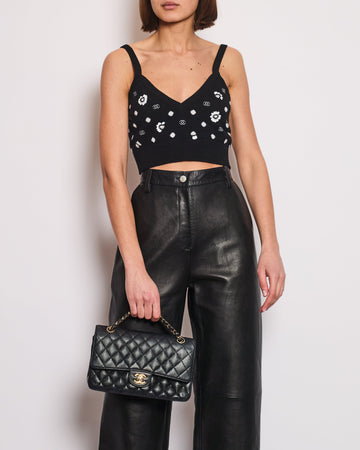 Pearl Street Bags Chanel Black Floral Embellished CC Cropped Tank Top Size FR 38 (UK 10)