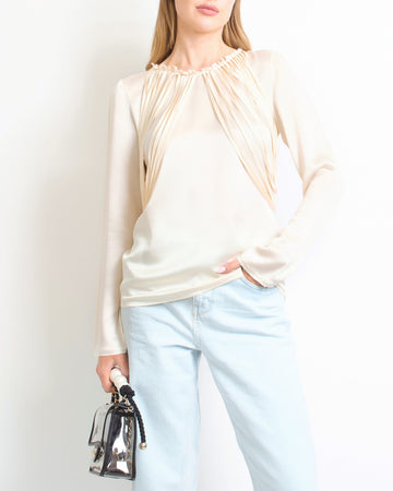 Pearl Street Bags Chanel 12/C Ivory Long Sleeve Silk Blo with Tassel Detail FR 40 (UK 12)