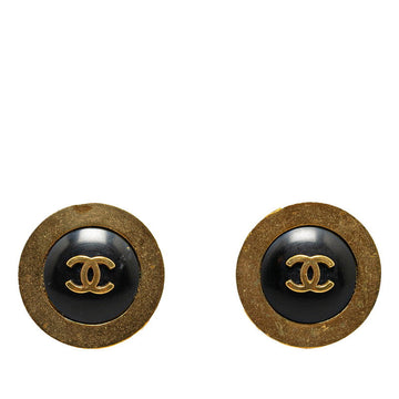 Chanel  Coco Mark Button Motif Earrings Black Gold
