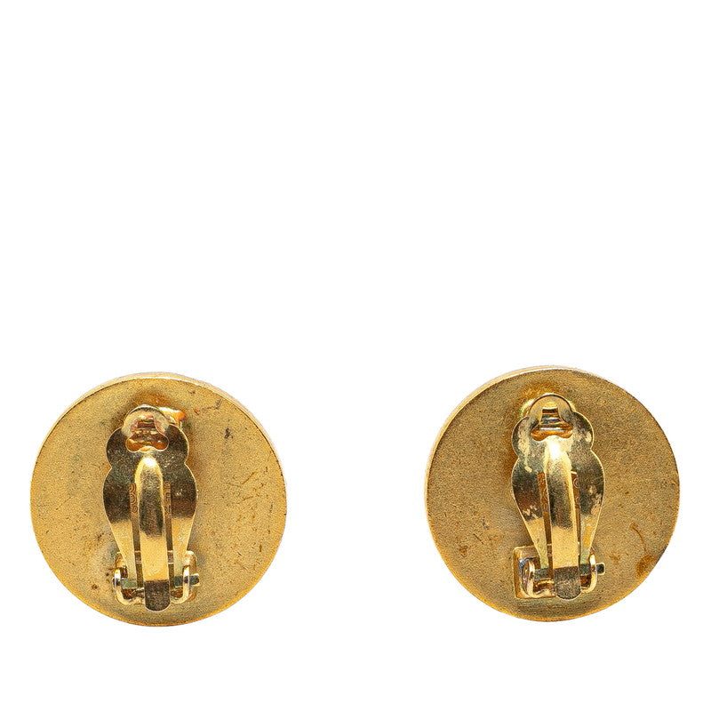 Chanel  Coco Mark Button Motif Earrings Black Gold