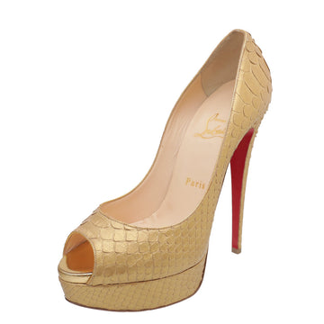 Christian Louboutin Gold Python Lady Peep Pumps 38.5