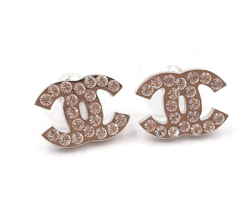 Chanel Classic Silver CC Crystal Medium Piercing Earrings