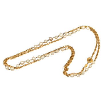 Chanel Coco Long Chain Necklace Gold White Mackie Pearl  Chanel