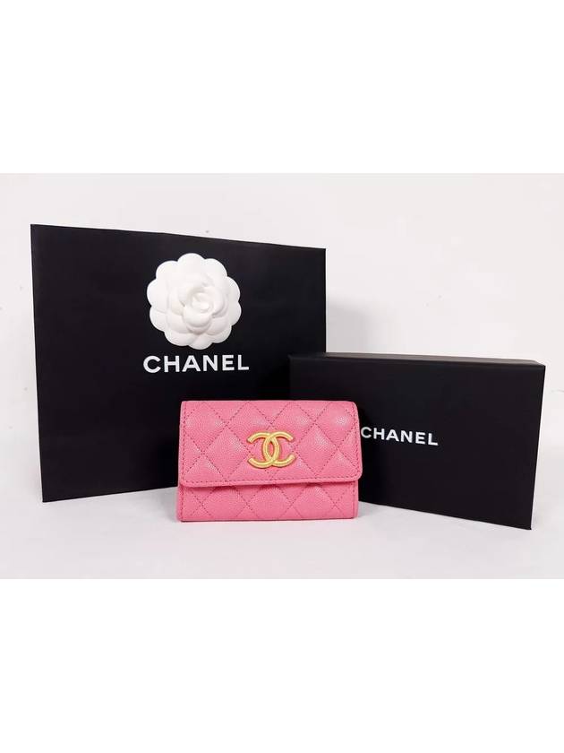 Gold Hardware CC Logo CalBNkin Flap Half Wallet Pink Chanel