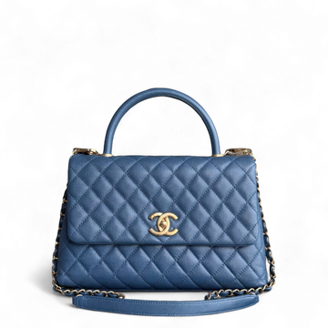 Chanel Coco Handle Medium - Togo/epsom/caviar/clemence/callfskin/cowhide/lambskin Quilted Blue Grained CalBNkin Gold Hardware Series 24