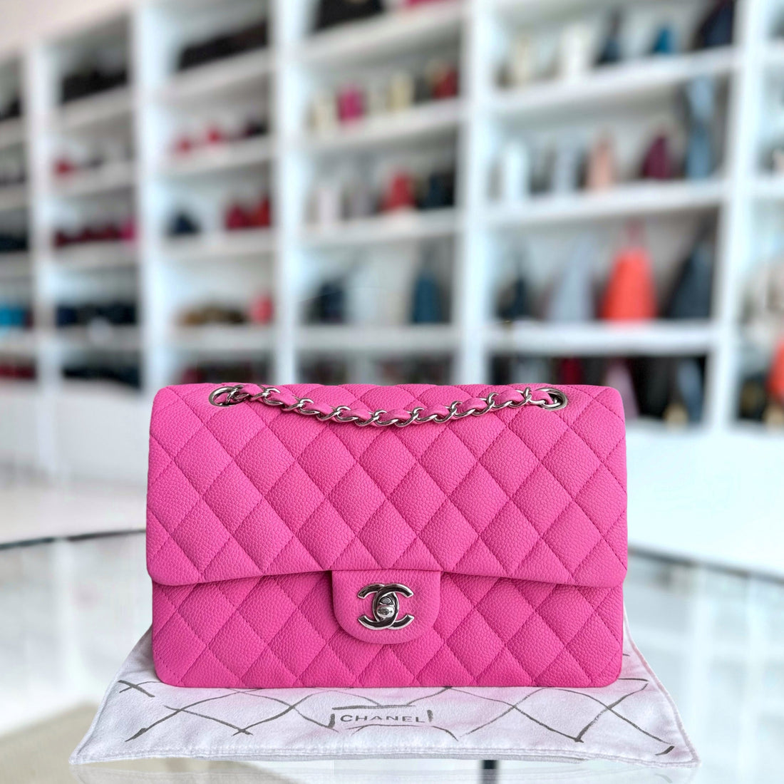 Chanel Classic Flap Medium - Togo/epsom/caviar/clemence/callfskin/cowhide/lambskin Iridescent 25CM Quilted Pink Silver Hardware Series 18