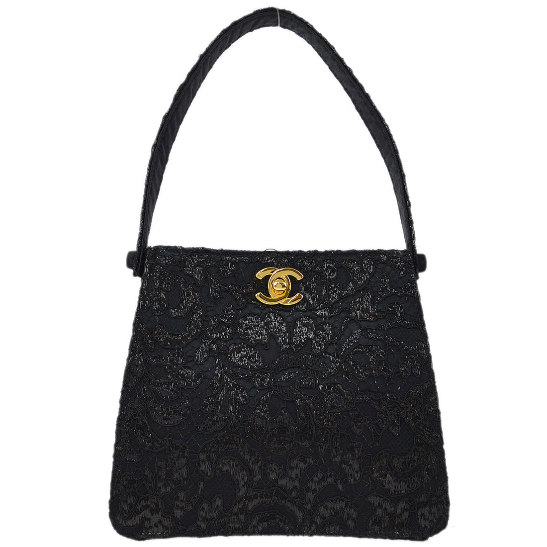 Chanel Black Satin Lace Double Sided Turn lock Handbag
